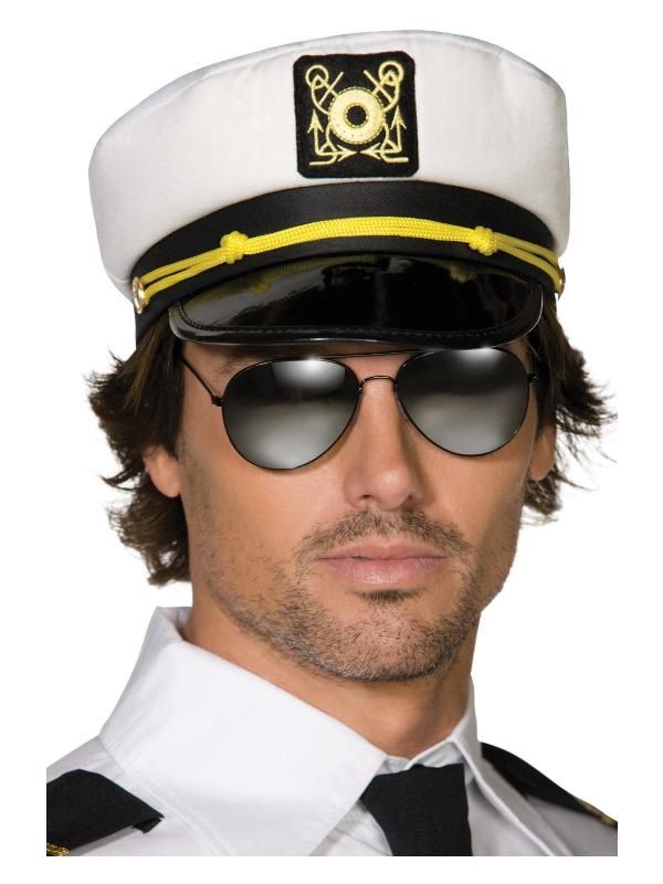 Captains Cap, White, Fabric with PVC Peak