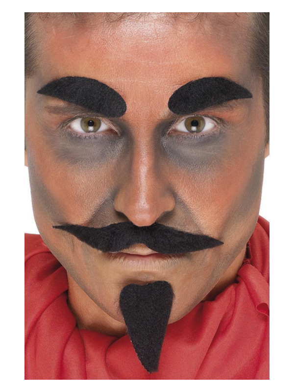 Devil Facial Hair Set, Black, with Tash, Brows & Beard, Self Adhesive