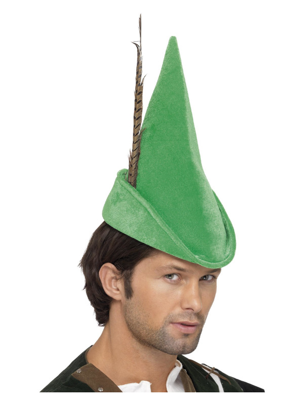 Robin Hood Hat, Green, with Feather, Deluxe