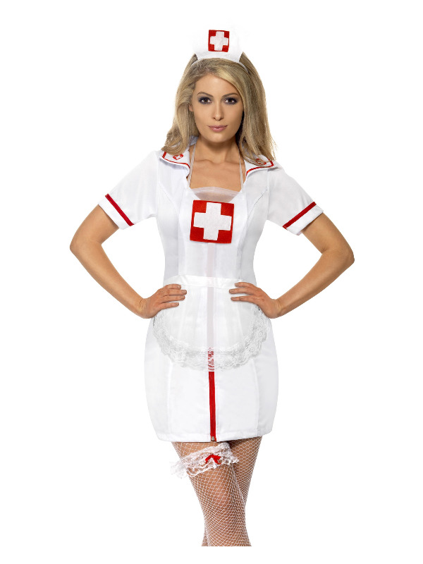 Nurse's Set, White, with Cap, Garter & Net Apron