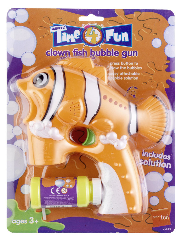 Clown Fish Bubble Gun, Orange, with Solution