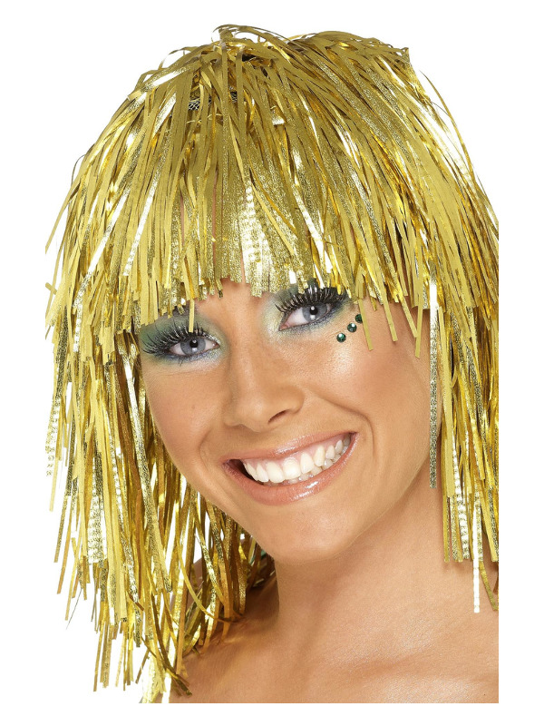 Cyber Tinsel Wig, Gold, Metallic