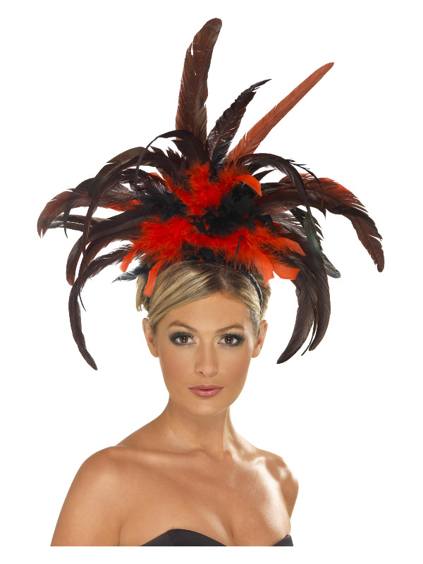 Burlesque Headband, Black & Red, with Feather Plumes