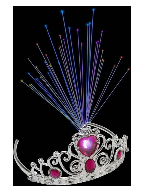 Light Up Fibre Optic Tiara, Pink Jewels, Silver