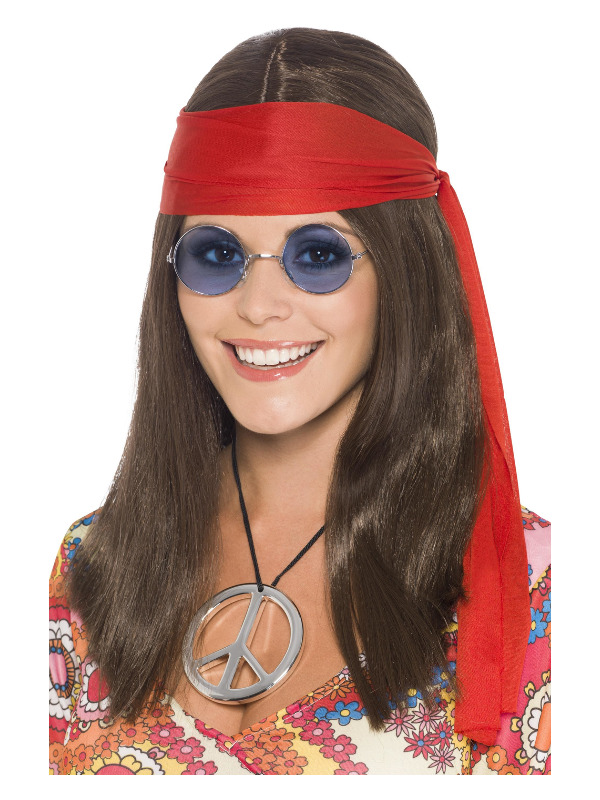 Hippie Chick Kit, Brown, with Wig, Specs, Medallion & Headband