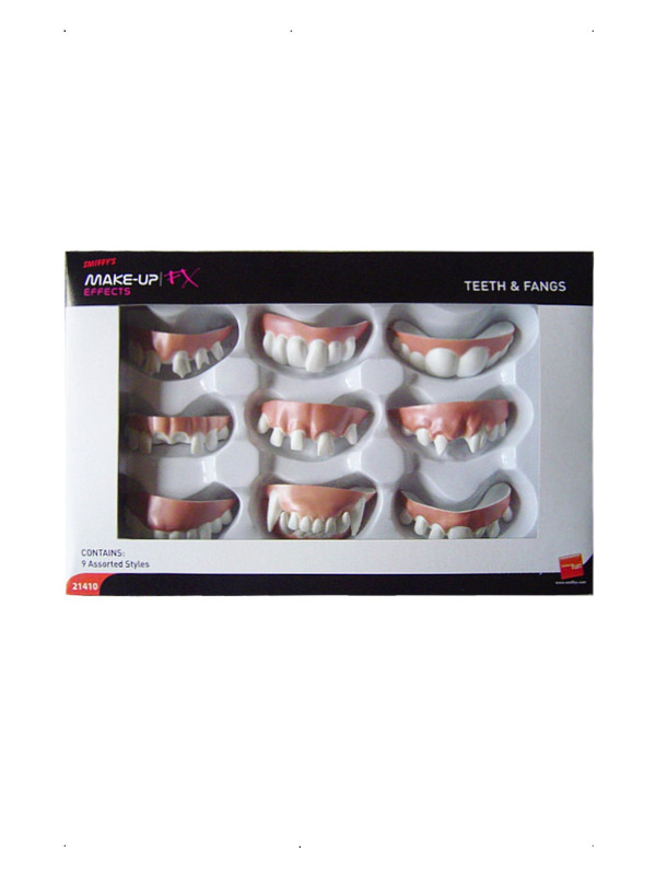 Smiffys Make-Up FX, Assorted Teeth & Fangs, White, 9
