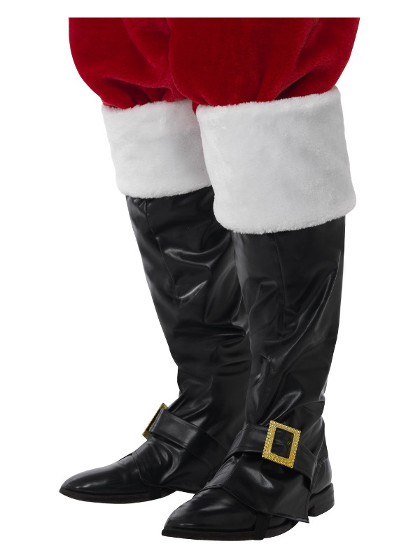 Santa Boot Covers, Deluxe, Black, Fur Tops