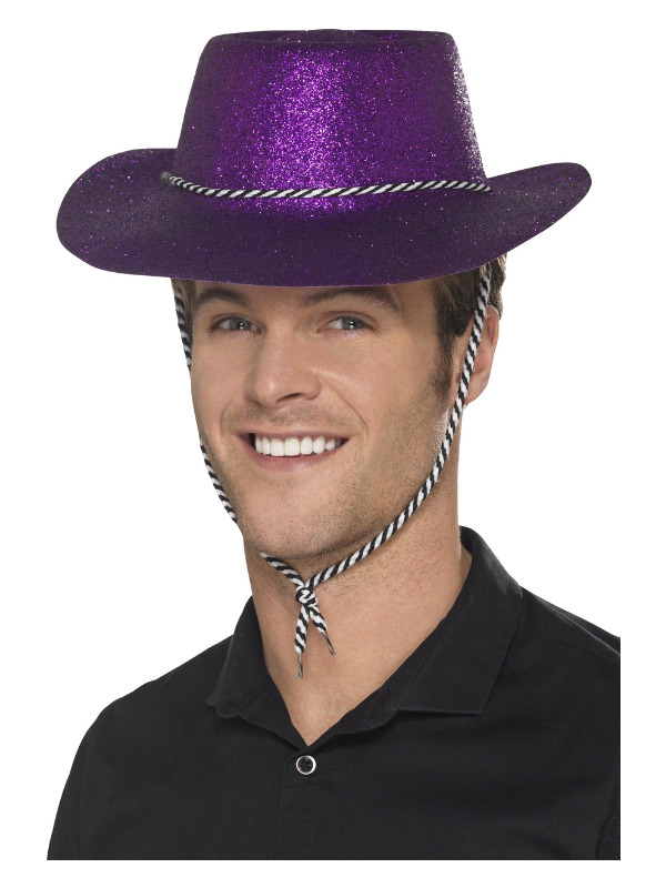 Cowboy Glitter Hat, Purple, with Chord