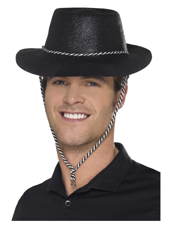 Cowboy Glitter Hat, Black, with Chord