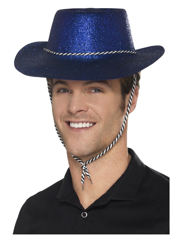 Cowboy Glitter Hat, Blue, with Chord