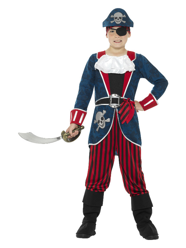 Deluxe Pirate Captain Costume, Blue & Red