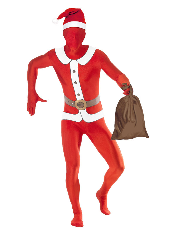 Santa Second Skin Costume & Sack, Red