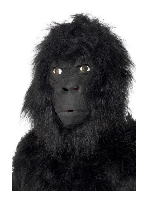 Gorilla Latex Mask, Black, Overhead, with Hair