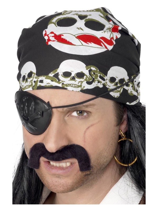 Pirate Bandana, Black, with Skull and Crossbones Print