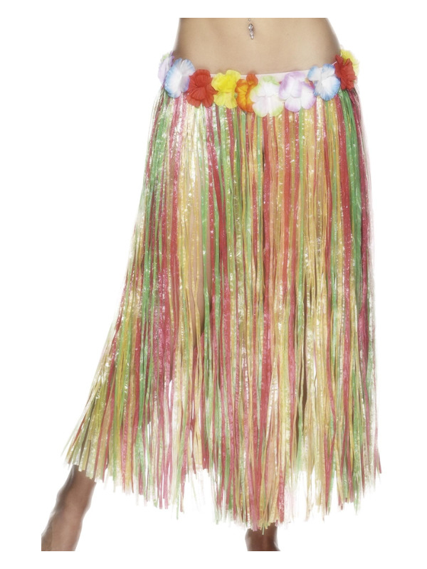 Hawaiian Hula Skirt, Multi-Coloured, with Flowers, Elasticated Waist, 79cm/31 inches