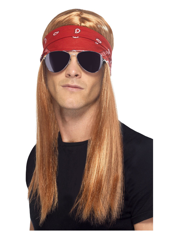 90s Rocker Kit, Auburn, with Wig, Bandana & Sunglasses