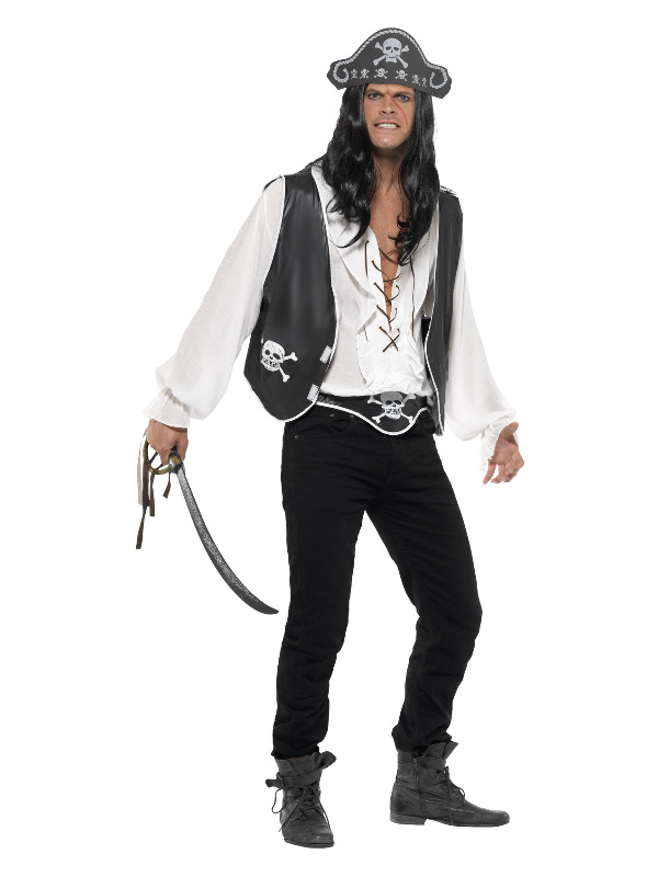 Pirate Set, Black, with Hat, Waistcoat and Belt