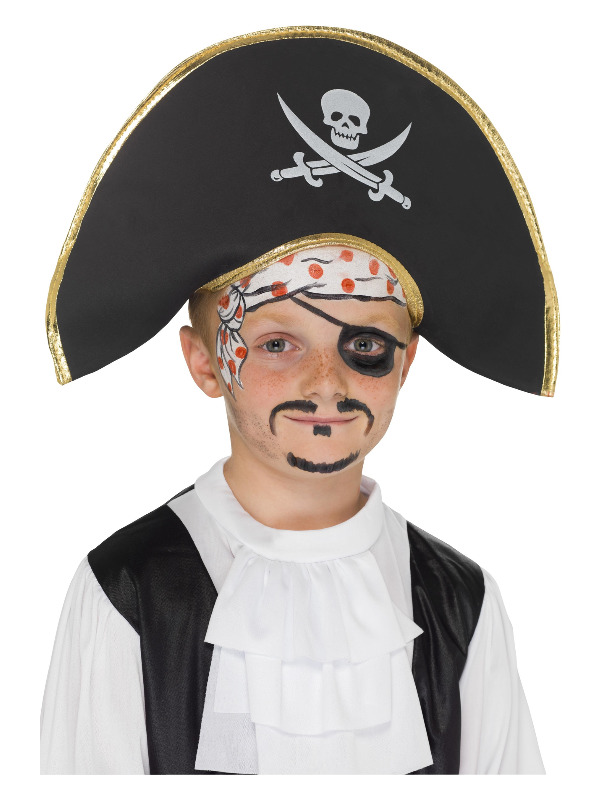 Pirate Captain Hat, Black, with Skull & Crossbones