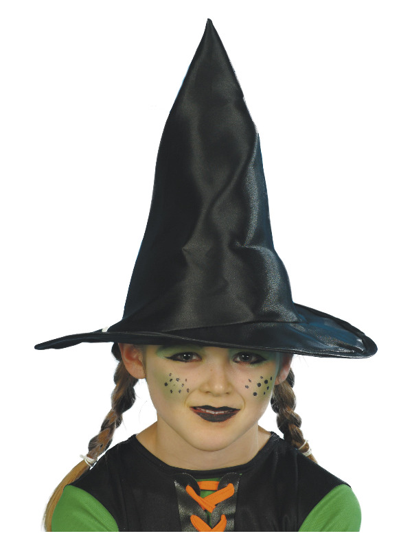 Witch Hat, Child, Black, Shiny Fabric, 30cm Diameter