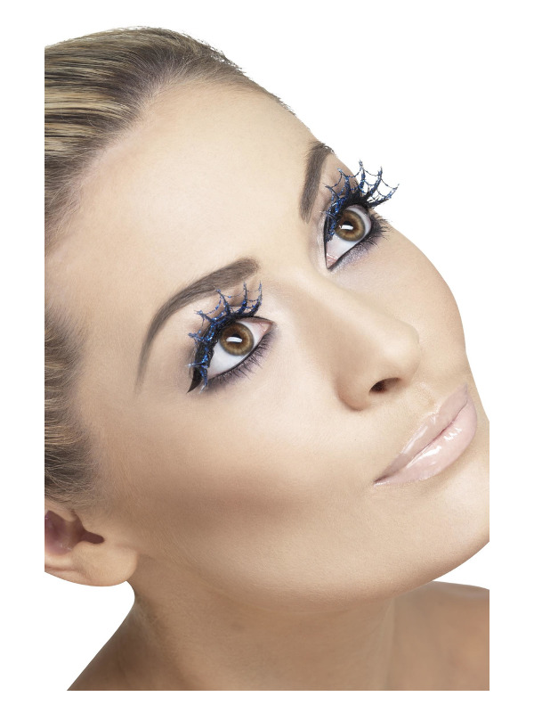 Eyelashes Spiderwebs with Glitter, Blue, Contains Glue