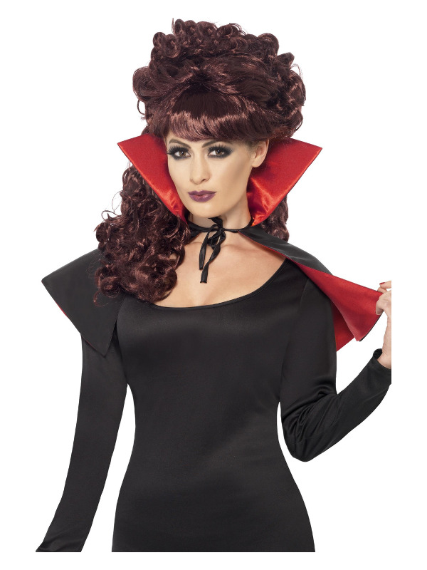 Mini Vamp Cape, Black & Red, with High Collar