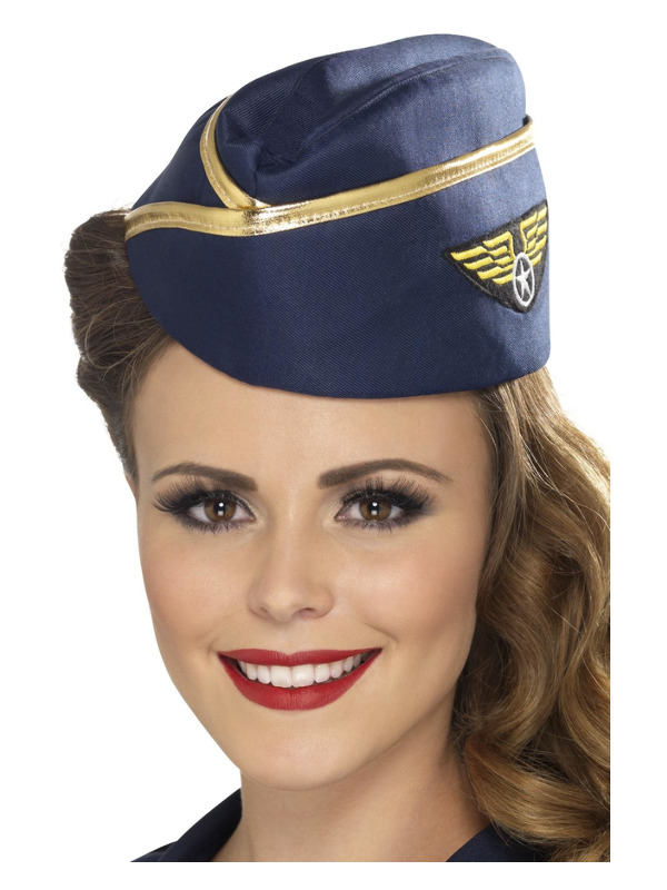 Air Hostess Hat, Blue, with Gold Rim