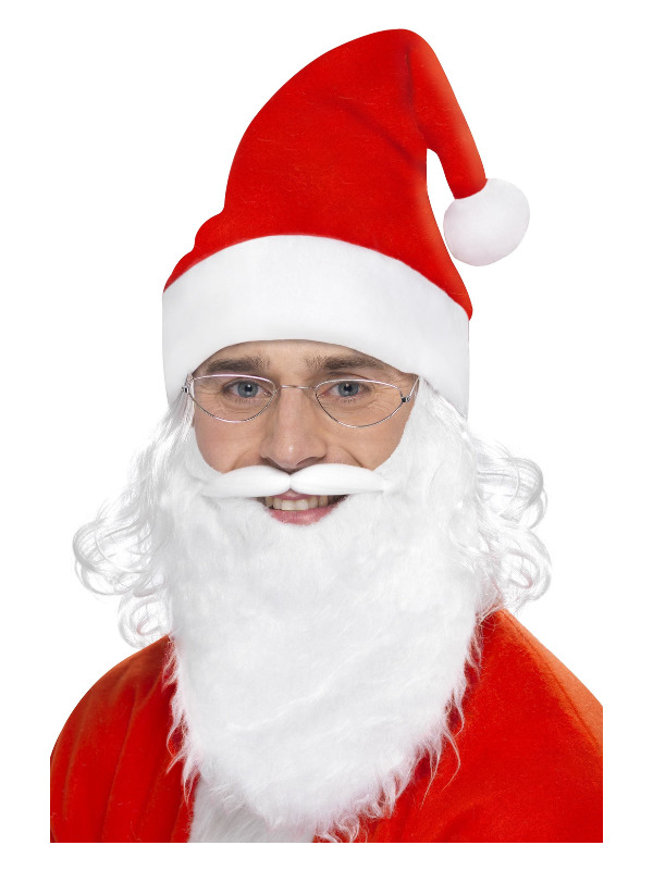 Santa Dress Up Kit, White, with Beard, Glasses & Hat with Hair