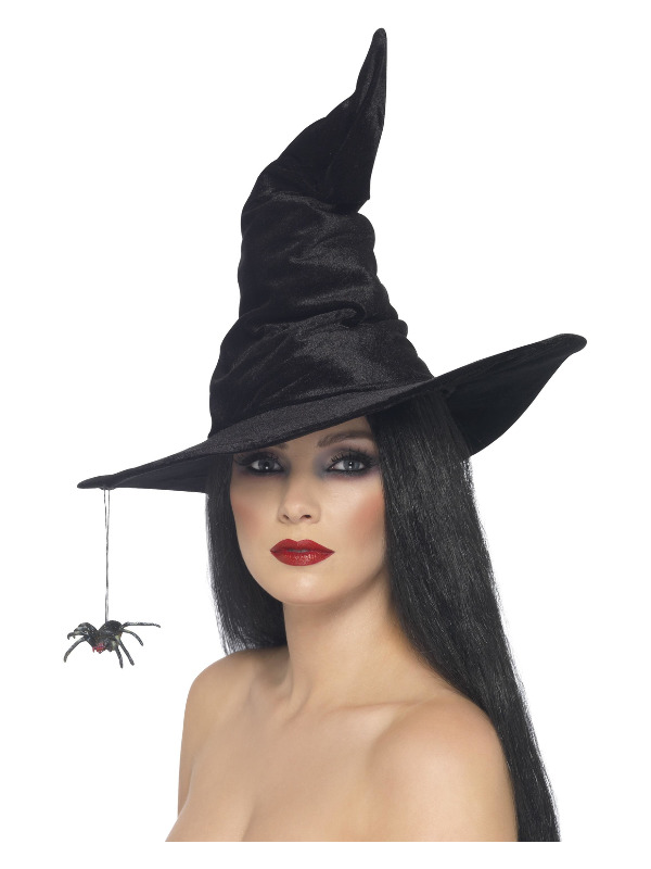 Witch Hat, Black, Velour, with Spider