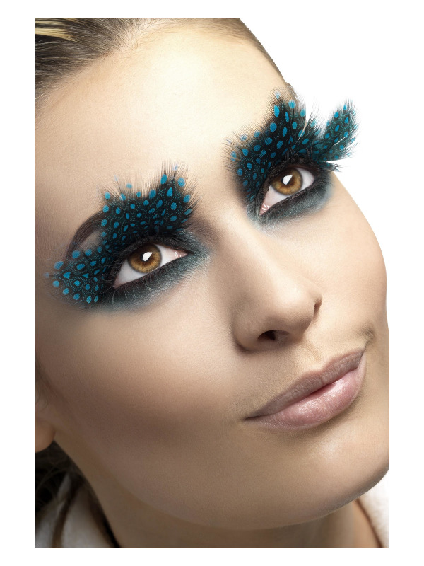 Eyelashes, Large Feather with Aqua Dots, Black, Contains Glue