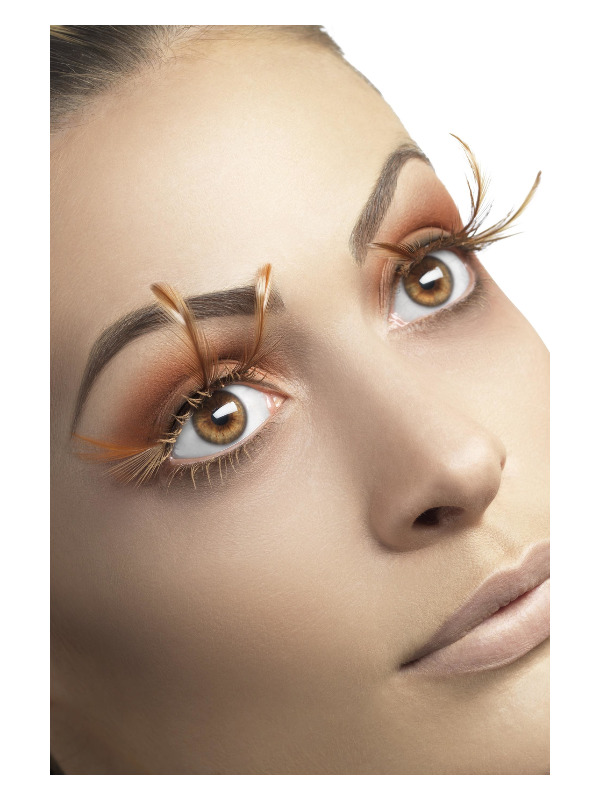 Eyelashes with Long Brown Feathers, Brown, Contains Glue