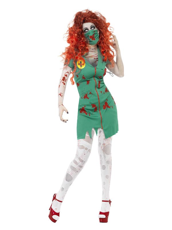 Zombie Scrub Nurse Costume, Green