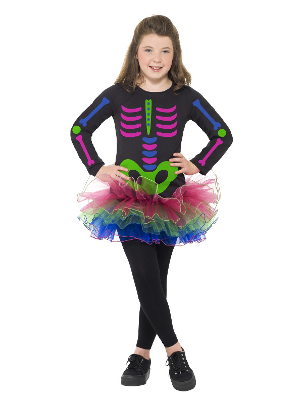 Neon Skeleton Girl Costume, Neon Multi-Coloured