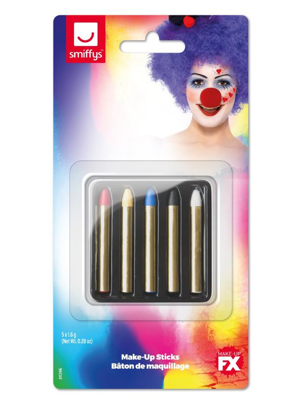 Smiffys Make-Up FX, Face/Body Paint Sticks, Grease, 5 Colours