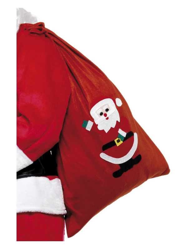 Santa Sack, Red, with Motif & Drawstring Tie, 90x60cm/35x23in