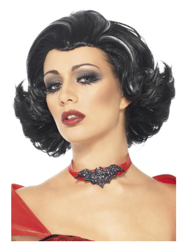 Bijou Boudoir Vampiress Wig, Black, with White Streaks