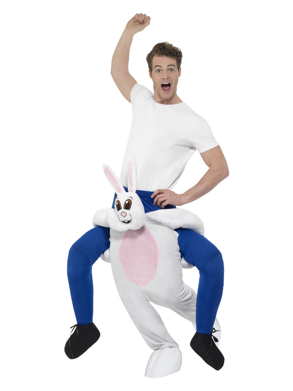 Piggyback Rabbit Costume, White, One Piece Suit with Mock Legs