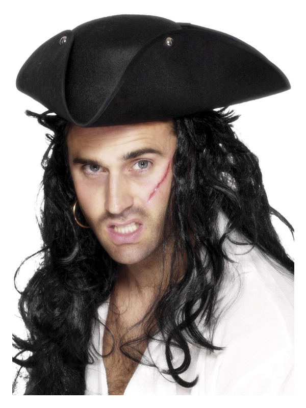 Pirate Tricorn Hat, Black, with Studs