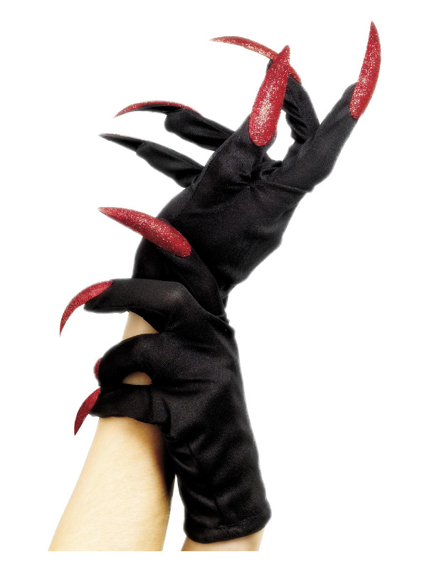 Halloween Gloves, Black, with Glitter Nails
