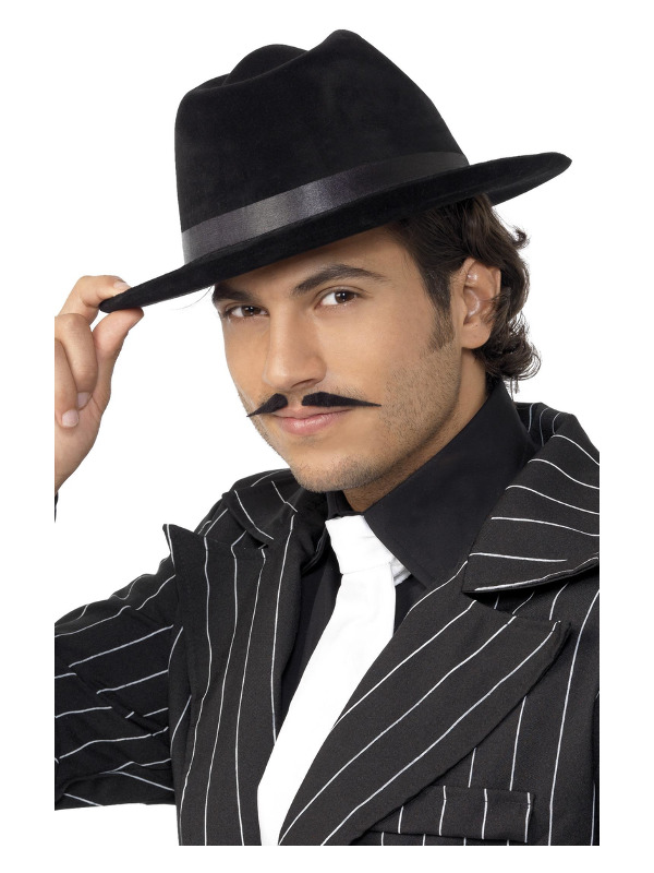 Gangster Hat Black Velour, Black, with Lining and Band
