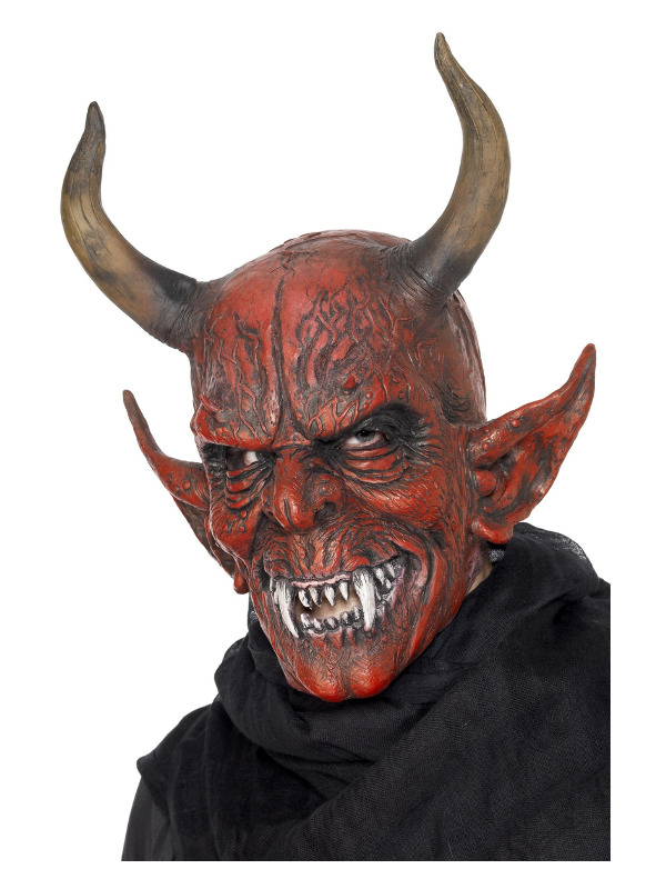 Devil Demon Mask, Red, Overhead, Latex