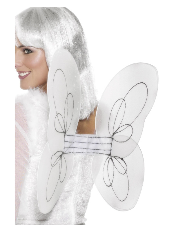 Angel Glitter Wings, White & Silver, 50x30cm/20x12in