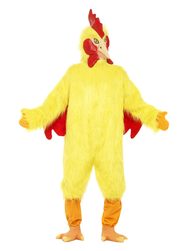 Chicken Costume, Yellow, with Fur Body, Latex  Mask and Feet, Deluxe