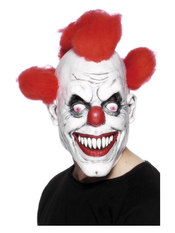 Clown 3/4 Latex Mask, Red & White, with Hair