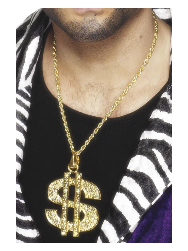 Dollar Sign Medallion, Gold, on Chain