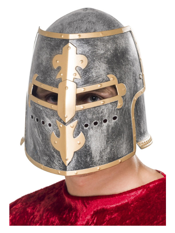 Medieval Crusader Helmet, Silver, with Moveable Face Shield