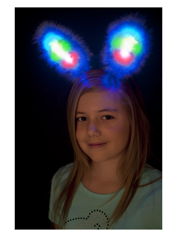 Bunny Ears, Blue, Marabou, with Multi Colour LED