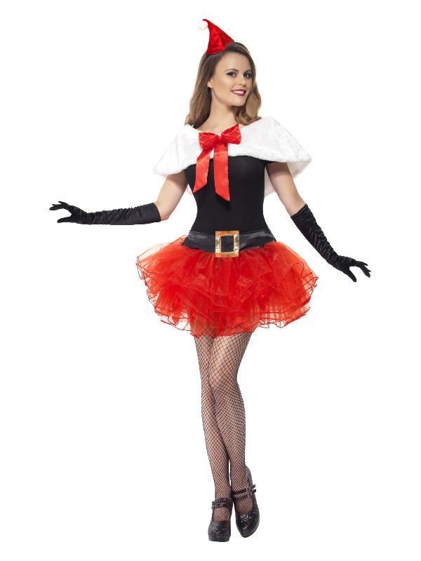 Santa Instant Kit, Black & Red, with Tutu, Shawl and Hat on Headband