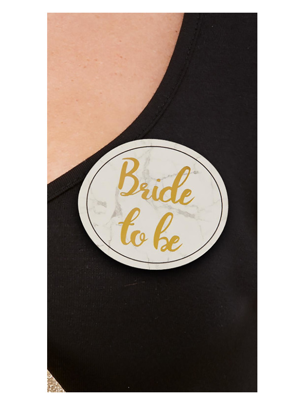 Hen Party Pin Badges, White & Gold, Pack of 5