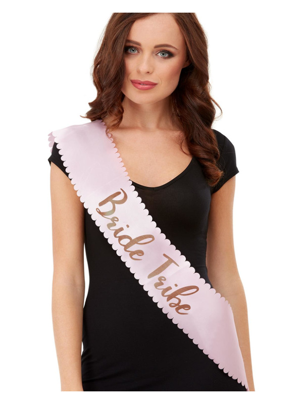 Bride Tribe Sash, Pink & Gold, with Scalloped Edge