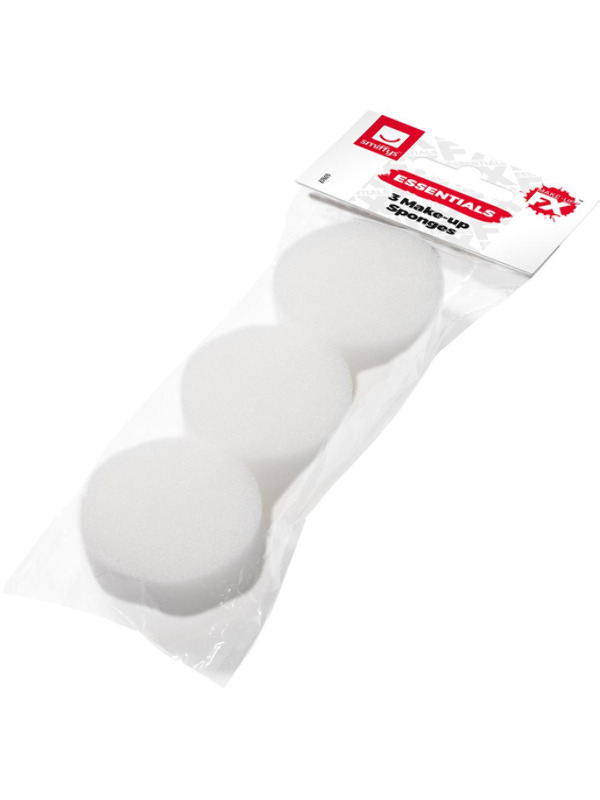 Smiffys Make-Up FX Essentials, Foam Cosmetic Sponges, White, 3Pk